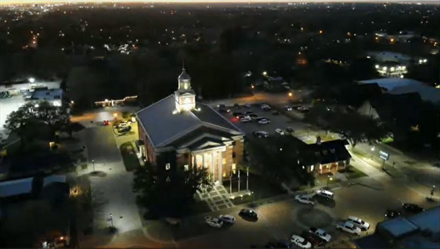 This picture of Katy City Hall by the police-operated drone was shown to council members and the public as part of a live demonstration.